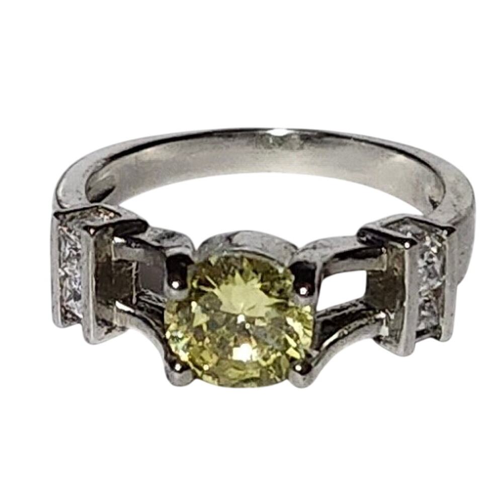 Sterling Silver Peridot Green CZ Solitaire Ring Channel Set Size 8